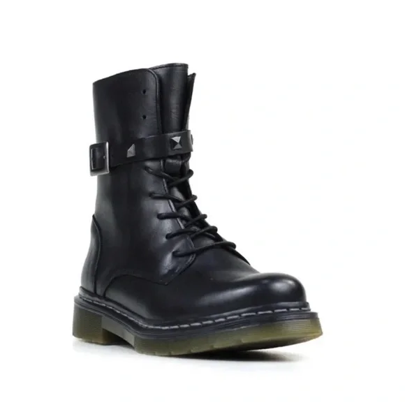 CUBANAS • Black Leather Combat Boots Includes Box - Picture 3 of 10
